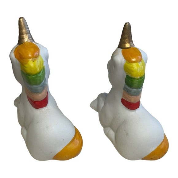 Vintage 1980’s Ceramic Unicorns With Rainbow Mane Pride Figurine China See Pics - Picture 9 of 10